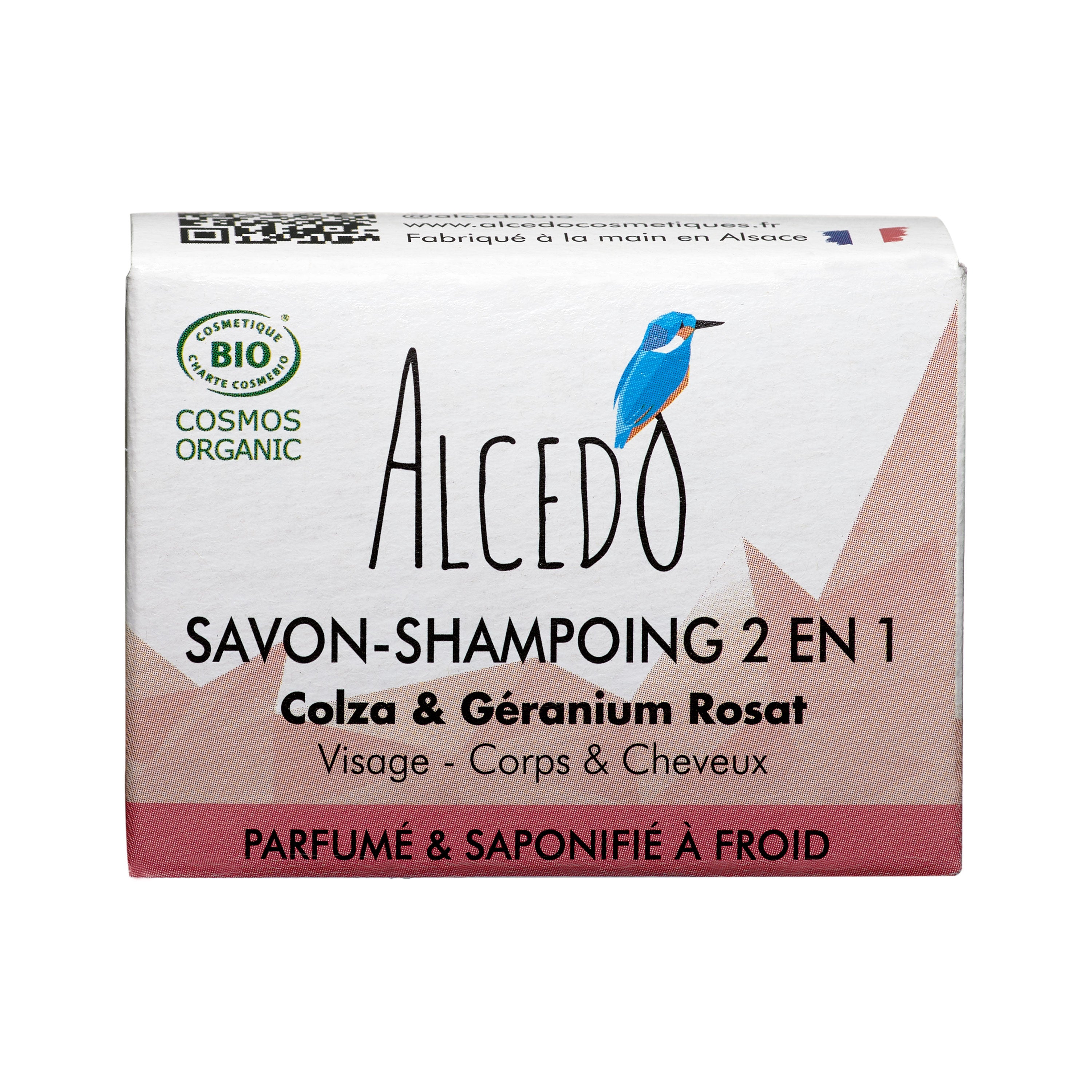 Savon-shampoing 2 en 1 Colza & Géranium Rosat pour le visage, le corps et les cheveux